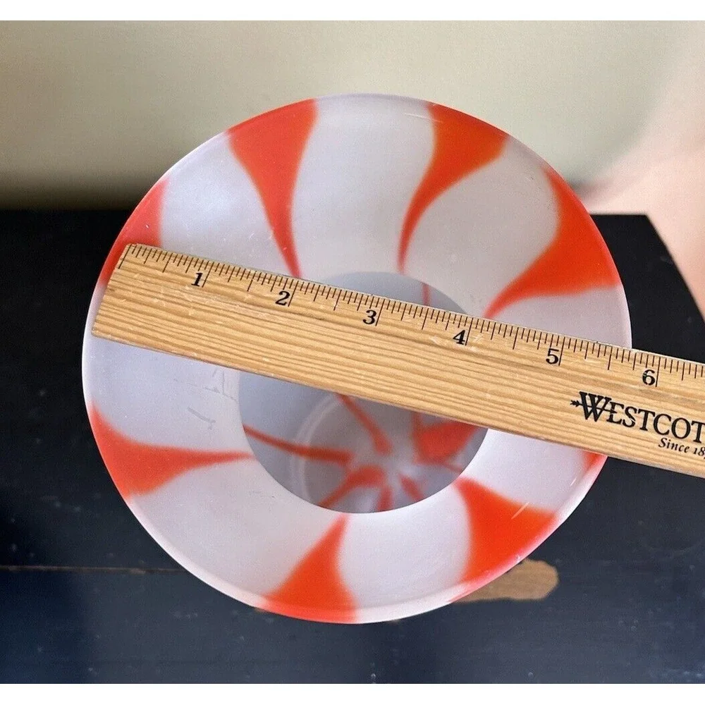 hand Blown Satin Glass With‎ Orange Textured Stripes Vase approx 8-1/2